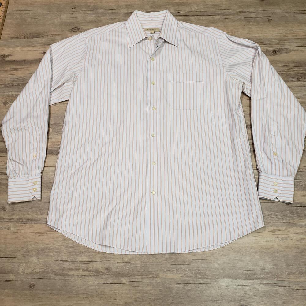 Tommy Bahama Shirt Mens 15.5 34/35 White Stripe Relaxed Fit Cotton Long Sleeve